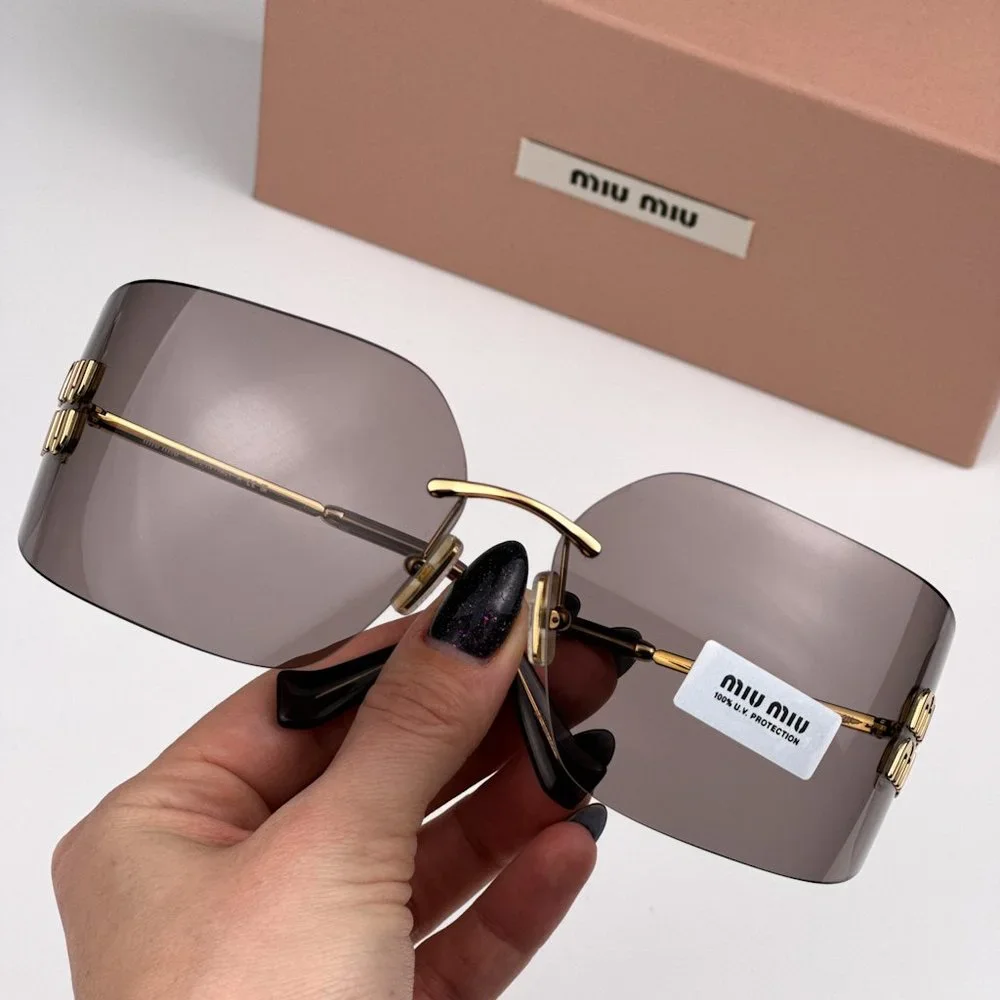 Miu Miu MU54YS 5AK06I BRAND NEW Sunglasses Gold Purple Wraparound Rimles Women